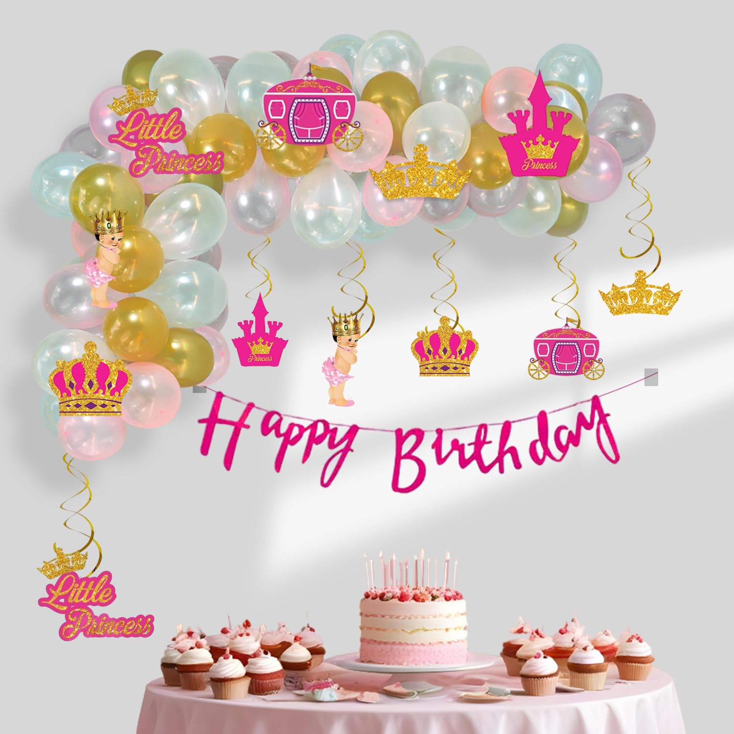 Party Propz Pink Happy Birthday Decoration Kit for Girls - 52pcs